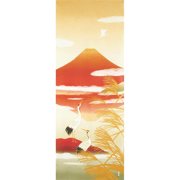 Tenugui Japonais "Tableau" – Grues et Fuji Rouge (Hamamonyo)