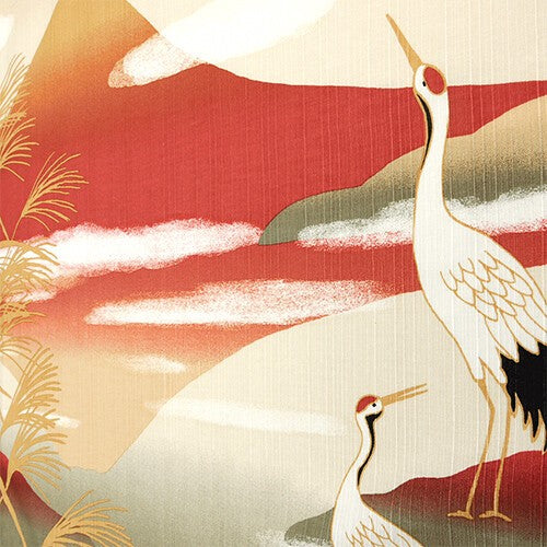 Furoshiki Japonais 50cm – Grues et Mont Fuji Rouge