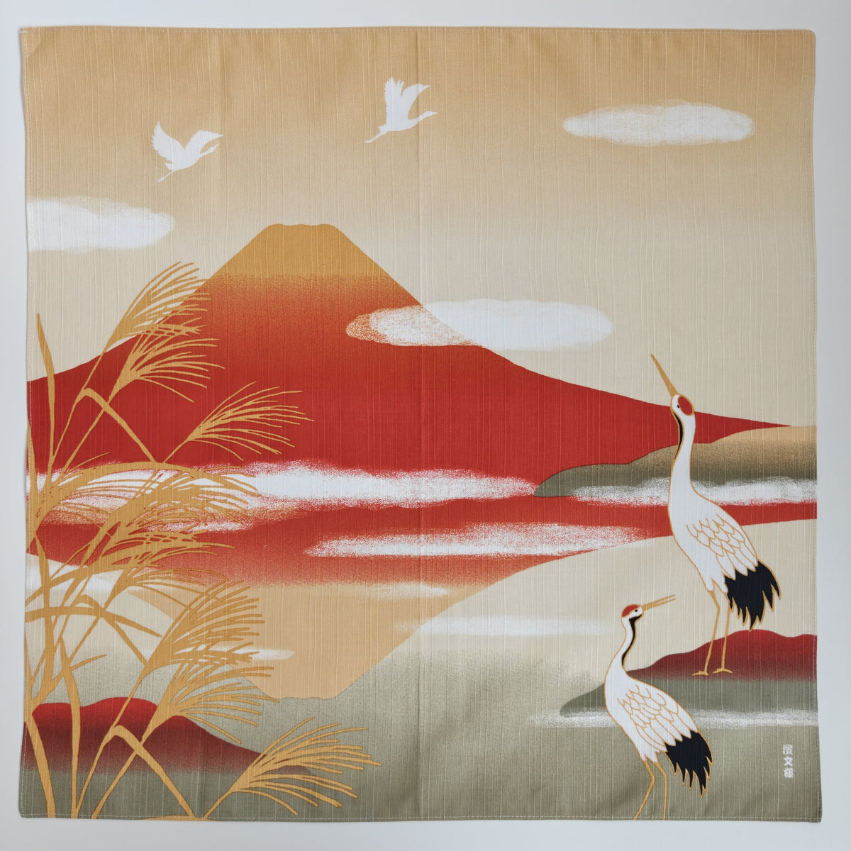 Furoshiki Japonais en Coton 50x50cm – Grues et Mont Fuji Rouge
