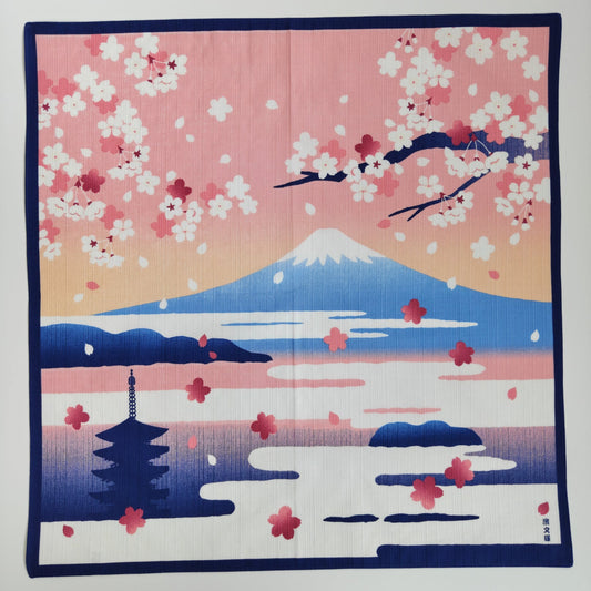 Furoshiki Japonais en Coton 50x50cm – Mont Fuji et Sakura dans les Nuages