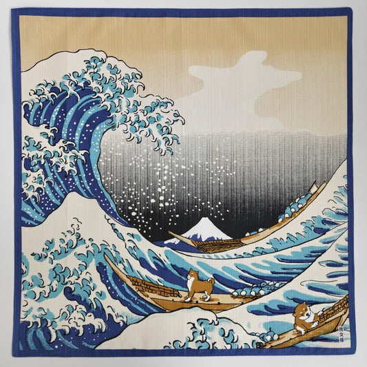 Furoshiki Japonais en Coton 50x50cm – La Grande Vague et Mameshiba