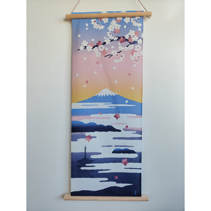 Tenugui Japonais en Coton 33x90cm Tableau – Mont Fuji et Sakura dans les Nuages