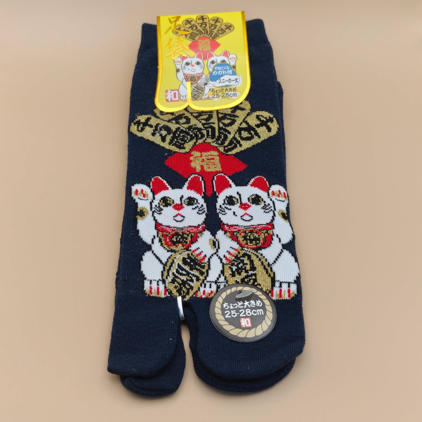 Chaussettes Tabi Japonaises - Motif Carpes Maneki-Neko et Fil d'Or