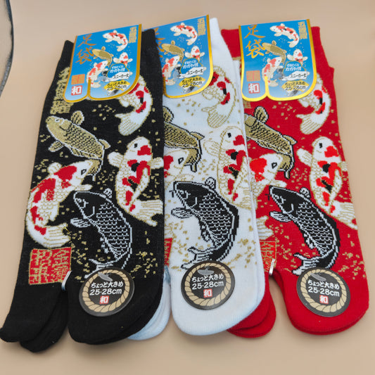Chaussettes Tabi Japonaises - Motif Carpes Koï et Fil d'Or