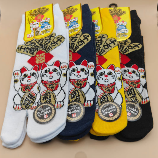 Chaussettes Tabi Japonaises - Motif Carpes Maneki-Neko et Fil d'Or
