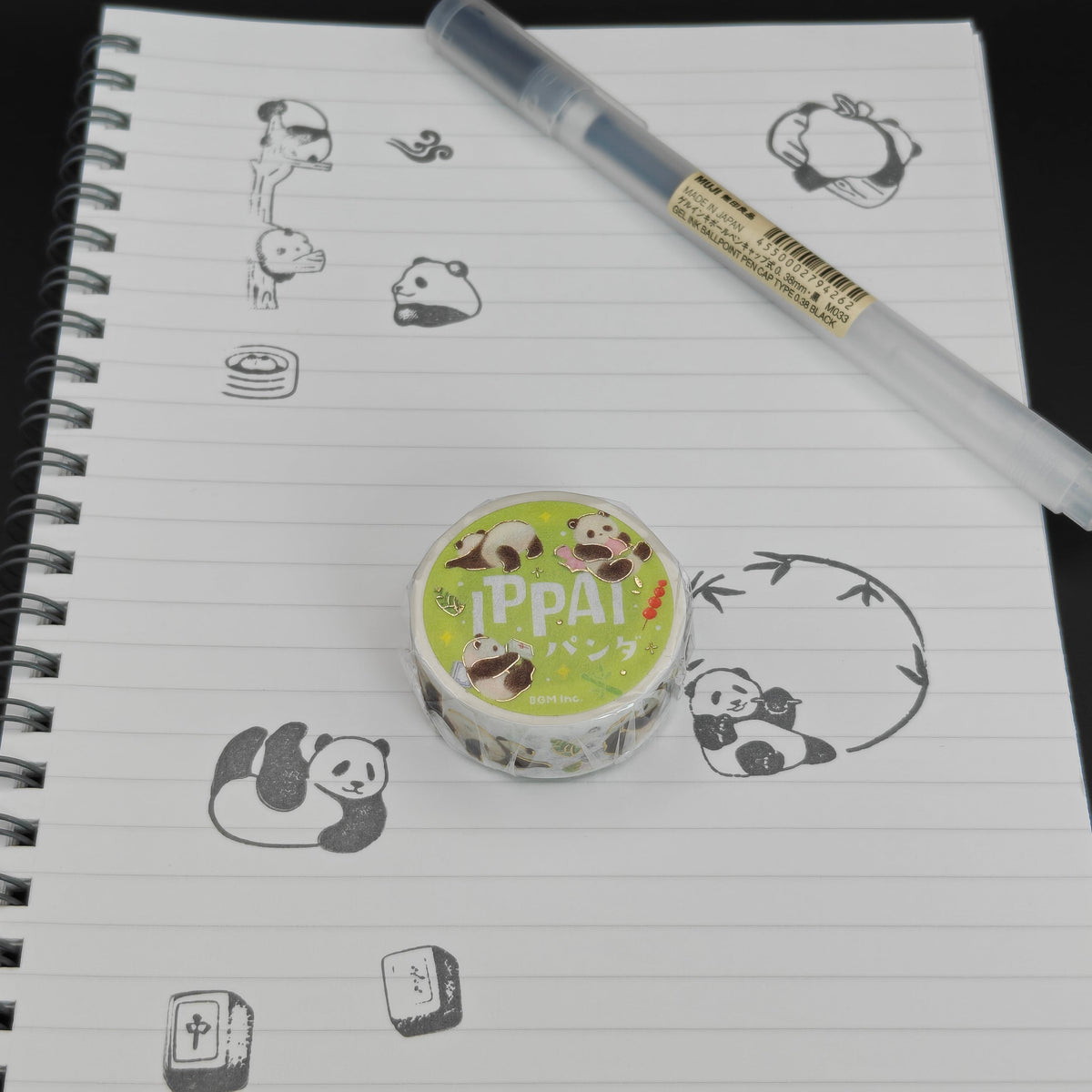 Washi tape japonais BGM IPPAI avec motifs de pandas